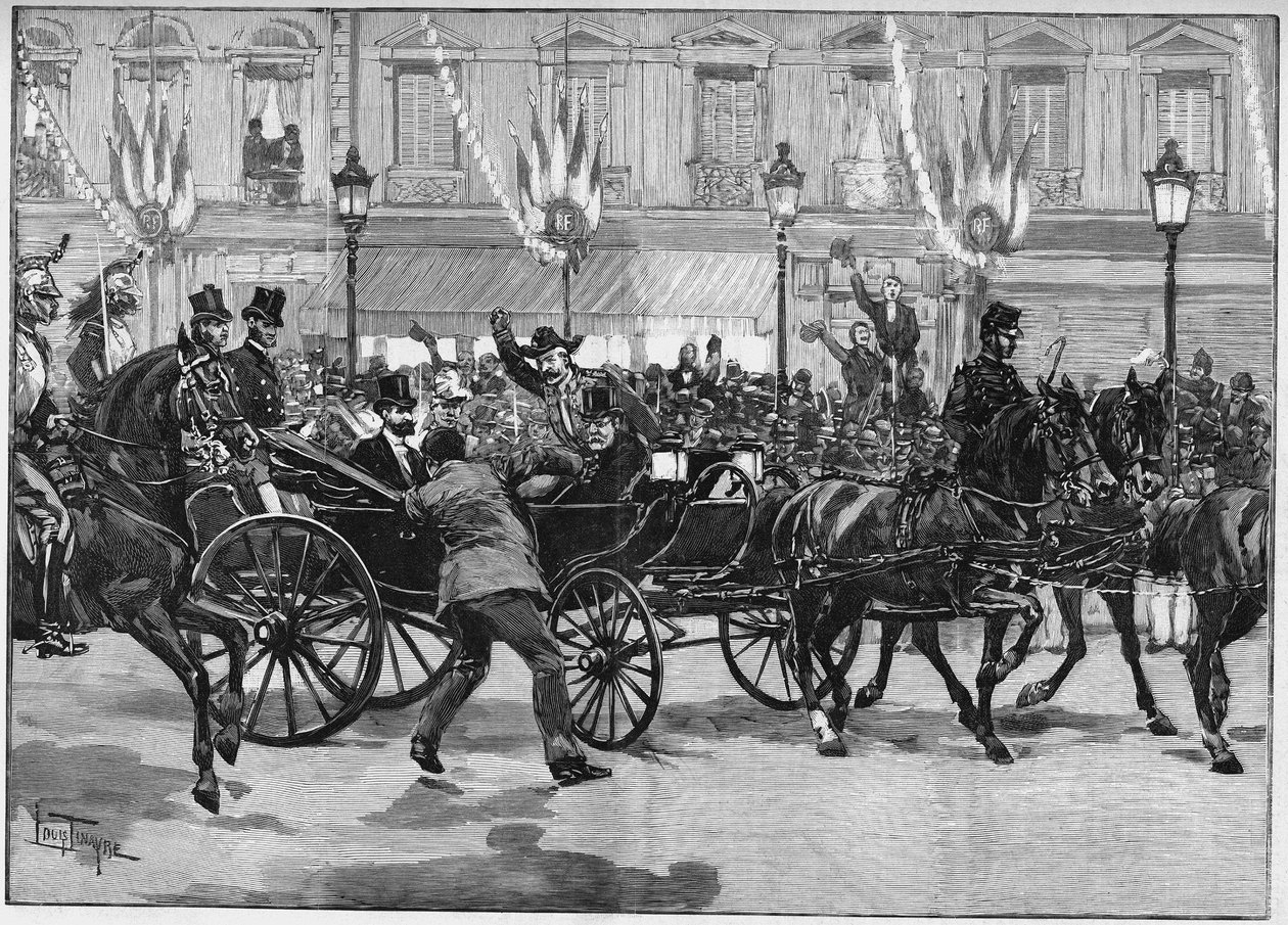Mordet på republikens president Sadi Carnot (1837-1894), av anarkisten Caserio. 24 juni 1894. av Unknown artist