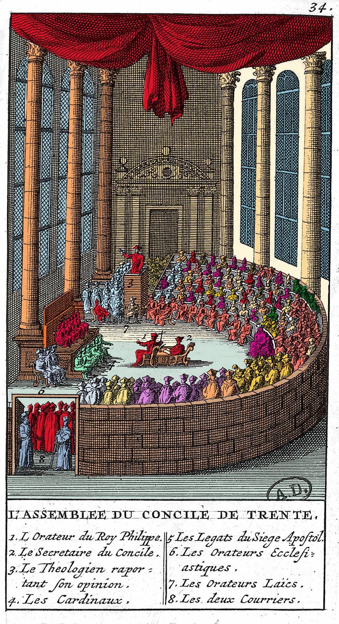 Konciliet i Trents församling (1545 - 1563), gravyr 1706. av Unknown artist