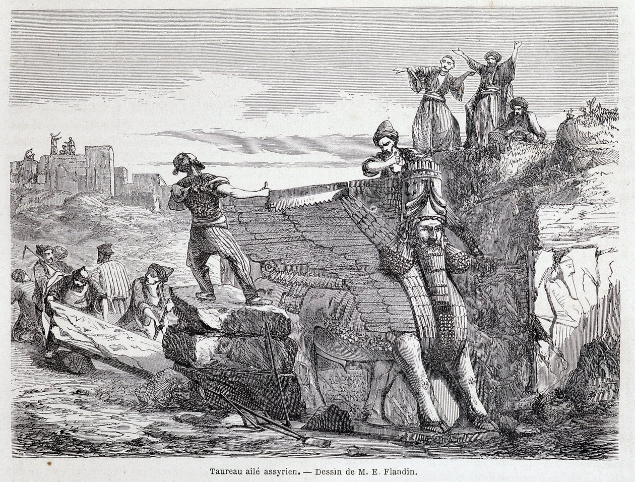 Assyrisk bevingad tjur på platsen för Nineve - i "" Tour du monde"" 1:a sem. 1863. av Unknown artist