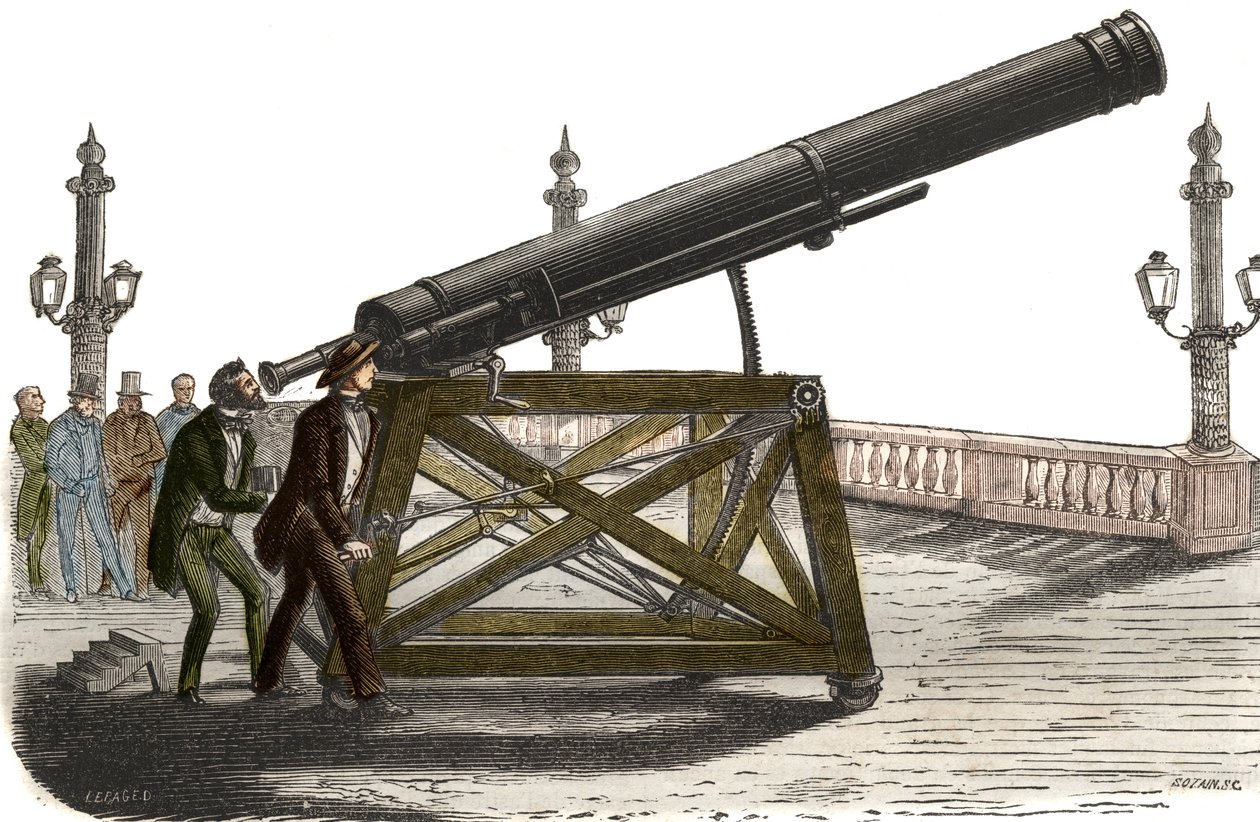 Astronomisk ram av M. Queslins Place de la Concorde i Paris. Gravyr från 1857 i "" Le Musee Des Sciences"" av Unknown artist
