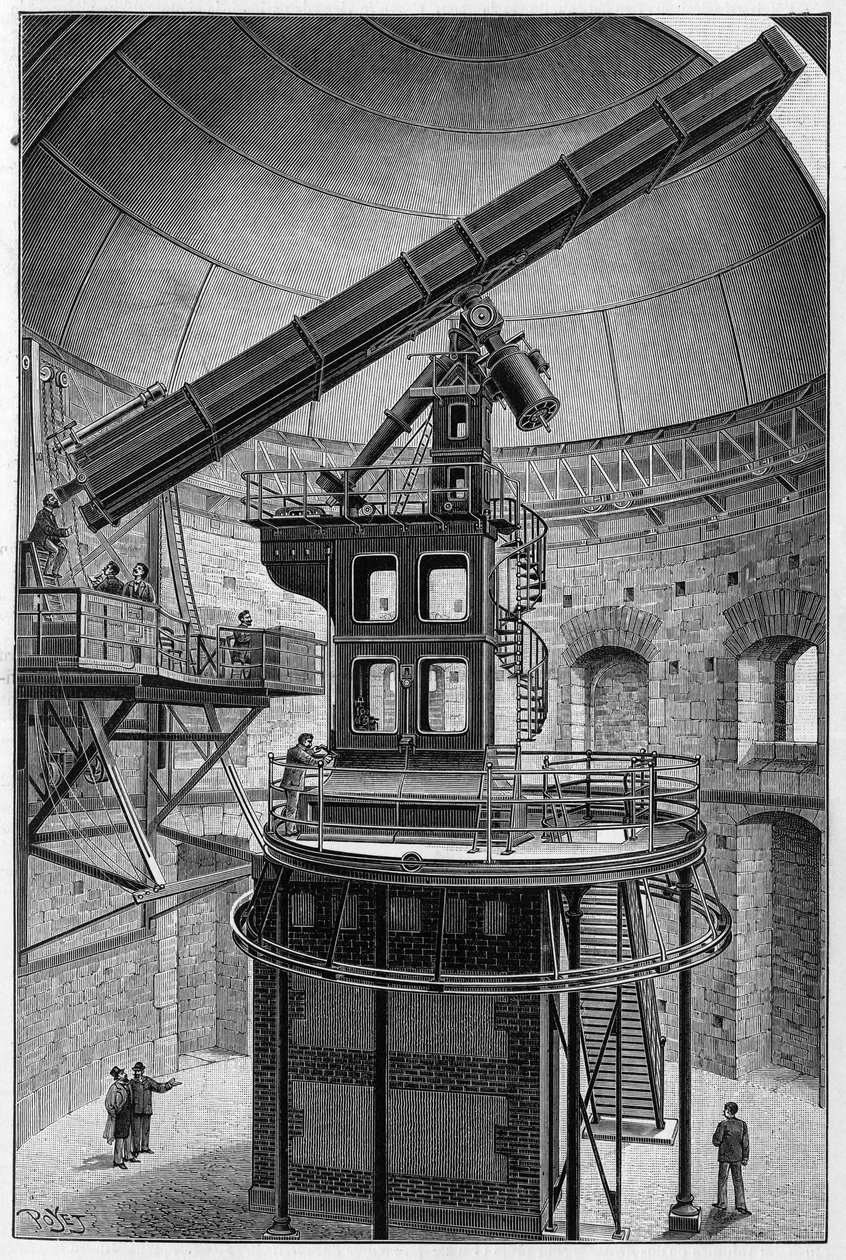 Astronomiska glasögon av Janssen, medlem av institutet, chef för observatoriet för fysisk astronomi i Meudon. Gravyr i "" La Nature: revue des sciences et de leurs applications aux arts et a l