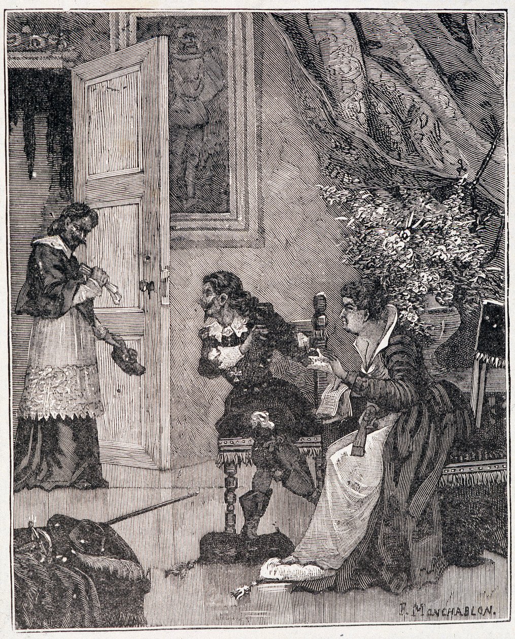 Vid den tidpunkt då Marie de Medicis pläderade för sin sak gick kardinalen in (Journee des dupes), en illustration i "Paris a travers les siecles" av Kenouillac av Unknown artist