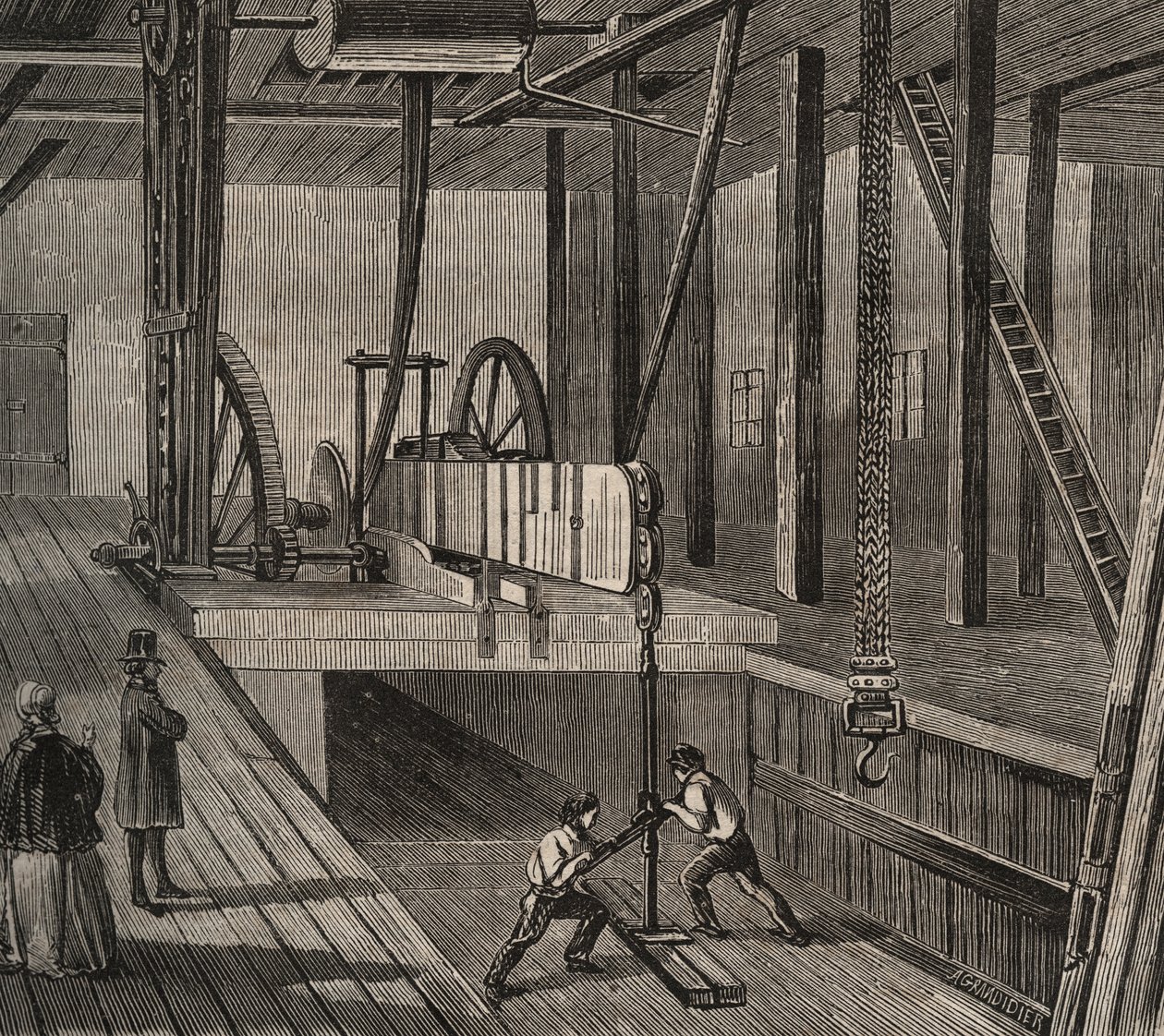 Atelier de drilling du well artesian de Passy. Gravyr från 1856 i "Le Musee Des Sciences"" av Unknown artist