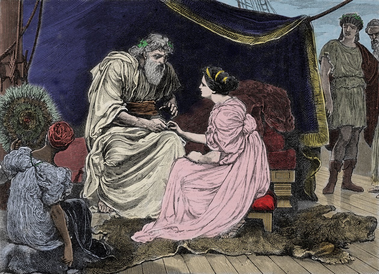 Den atenske statsmannen Perikles (495 f.Kr.-429 f.Kr.), en anhängare av demokrati, med sin dotter Marine. Gravyr från 1800-talet (19-1233) av Unknown artist