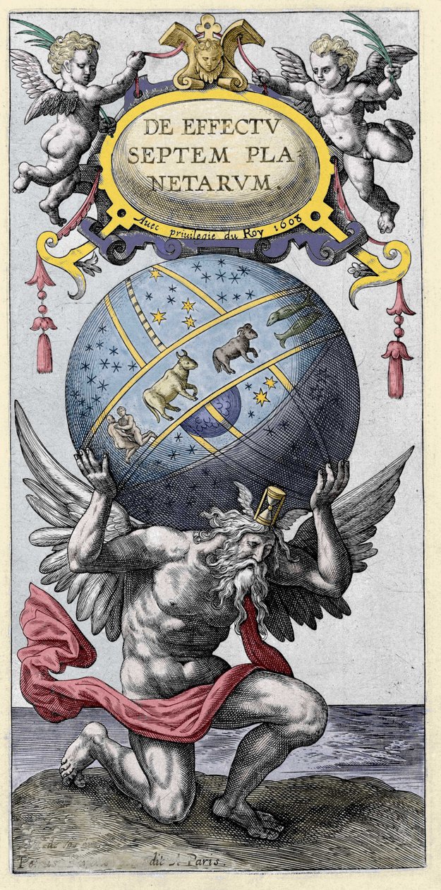 Atlas som bär världen. Gravyr från början av 1600-talet. av Unknown artist