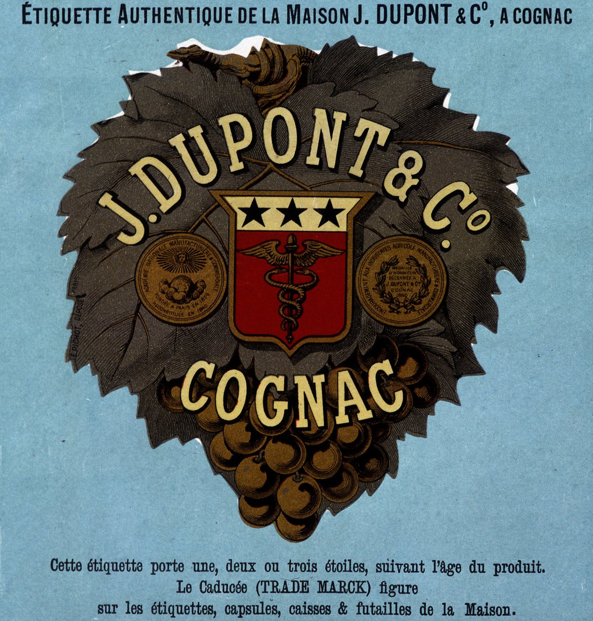 Autentisk etikett från J. Dupont & C¡, Cognac. 1882 års upplaga av Unknown artist