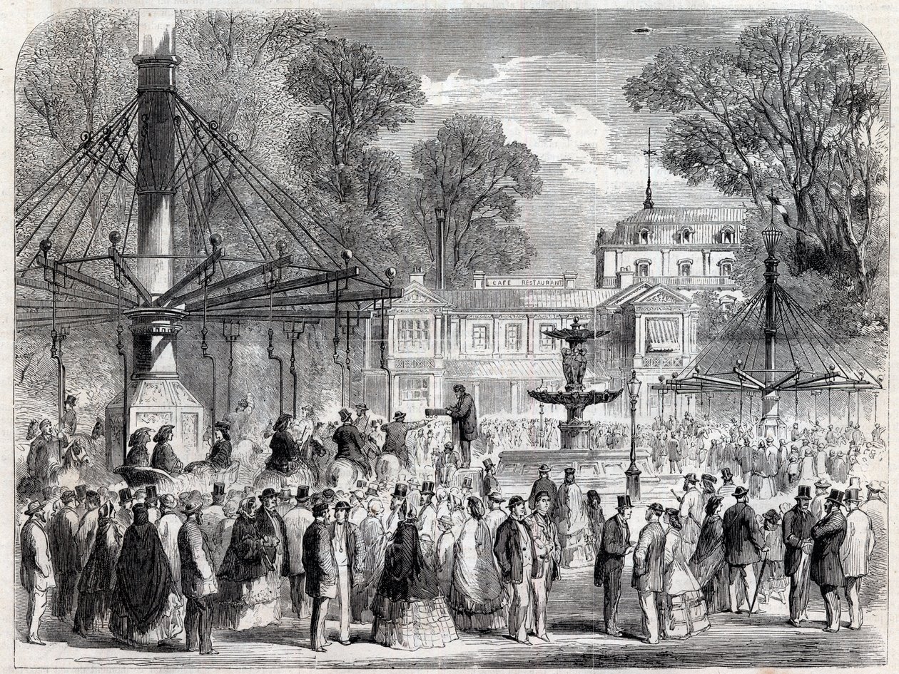 Höstsöndag på Champs-Elysees (Champs Elysees) på 1800-talet - Gravyr av Unknown artist