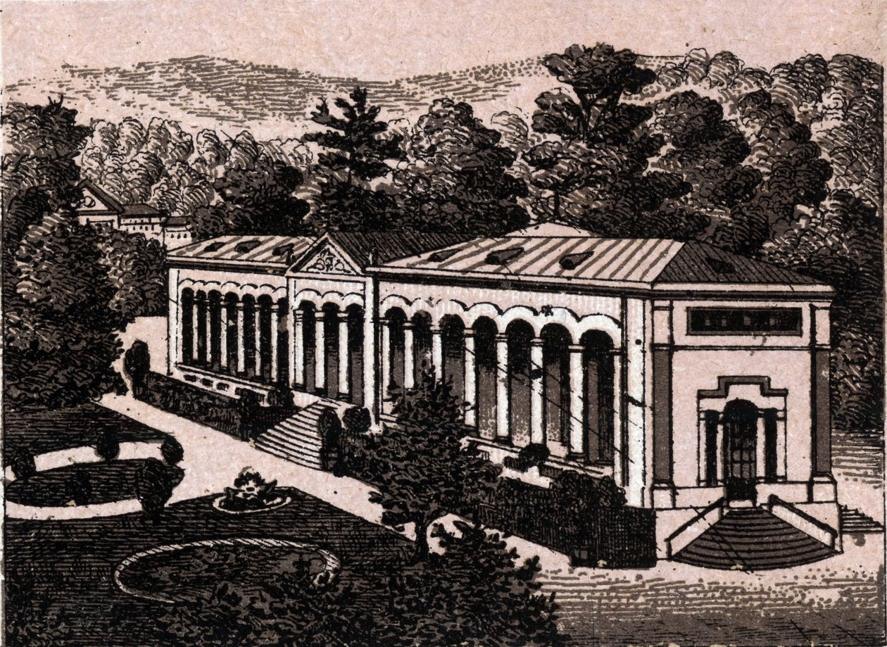 Baden Baden (Baden-Baden), Tyskland: utsikt över pelargången. i "Världen illustrerar 168 vyer"" Odaterat (slutet av 1800-talet) av Unknown artist