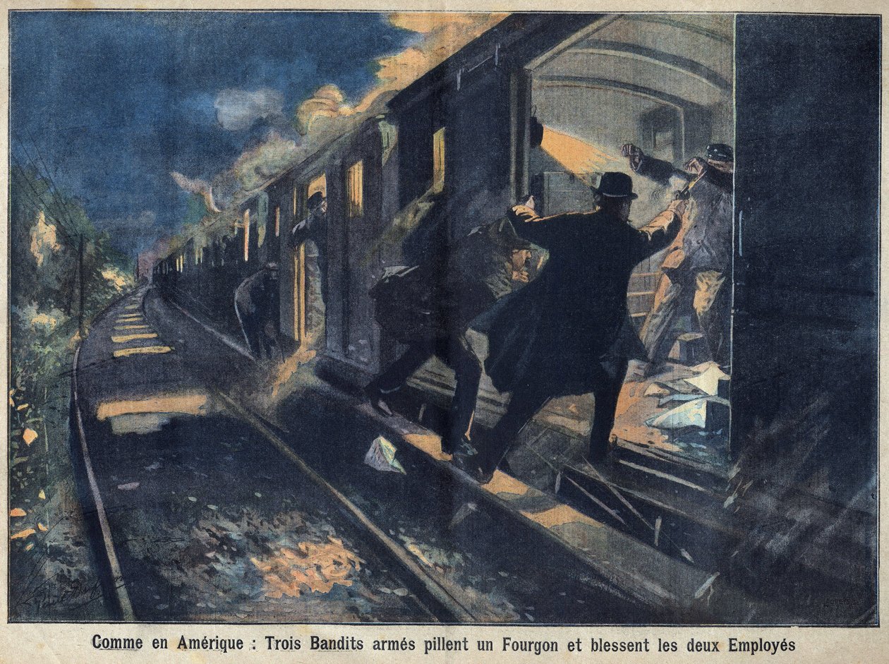 Banditer attackerar ett tåg, Frankrike av Unknown Artist