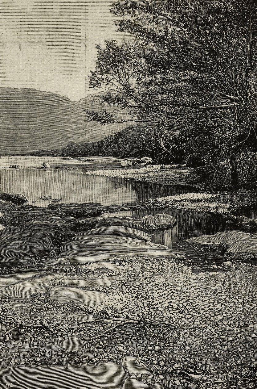 Gudda-flodens stränder, Afrika, gravyr efter ett fotografi av V Bottego från L