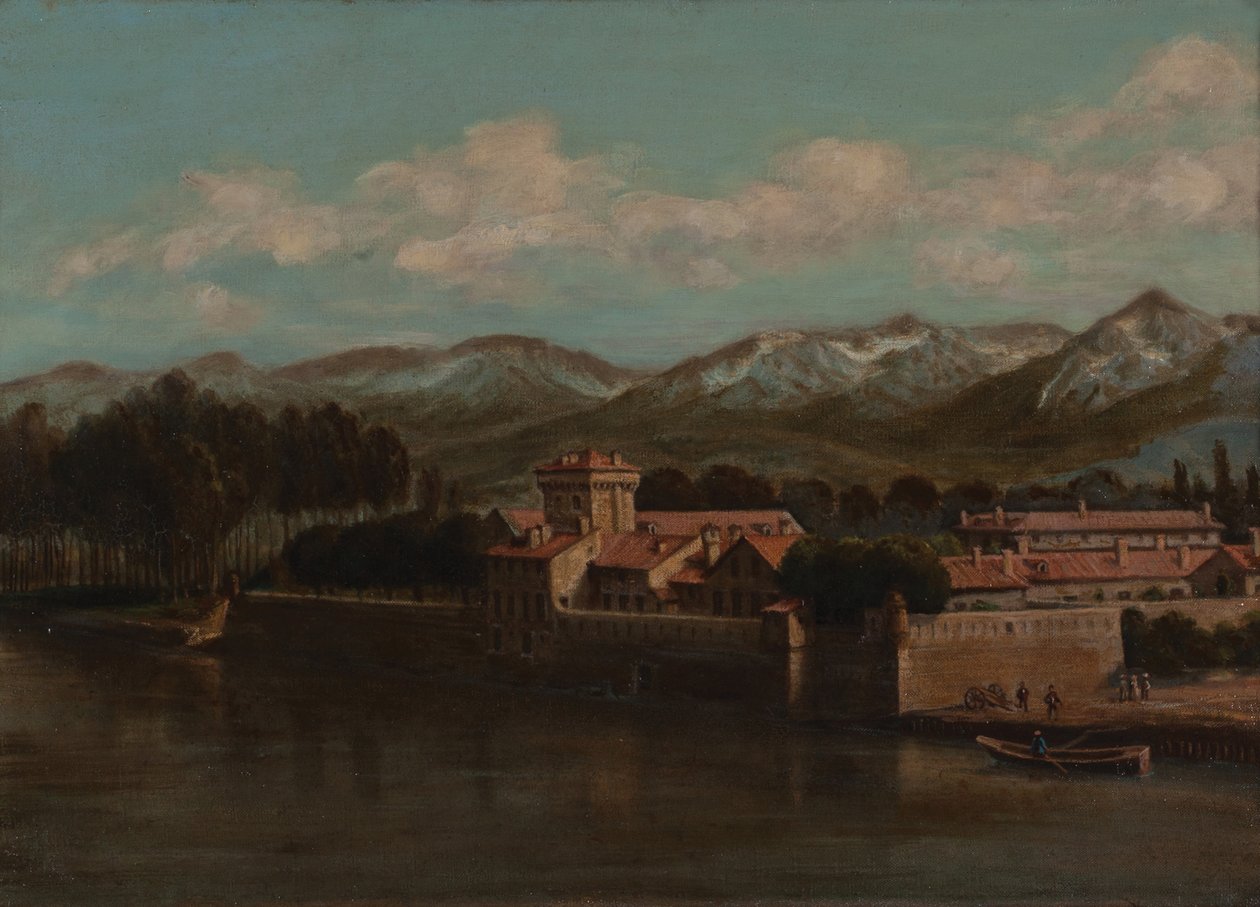 Isères stränder i Grenoble, bergsutsikt 1864 (Olja på duk) av Unknown artist