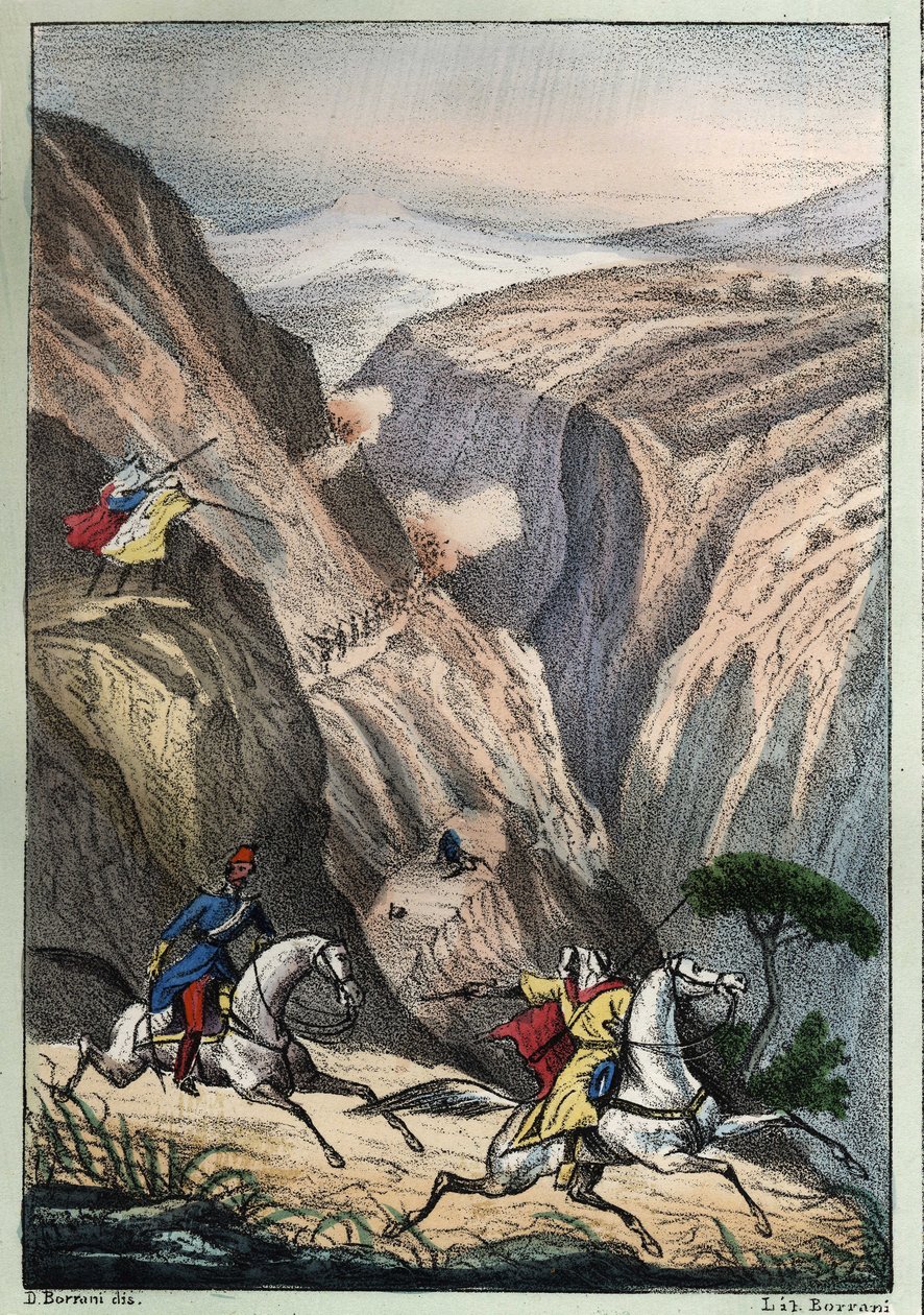 Slag vid Teniah of Mouzaìa, vid Mount Atlas Pass mellan franska trupper och arabiskt motstånd av Unknown artist