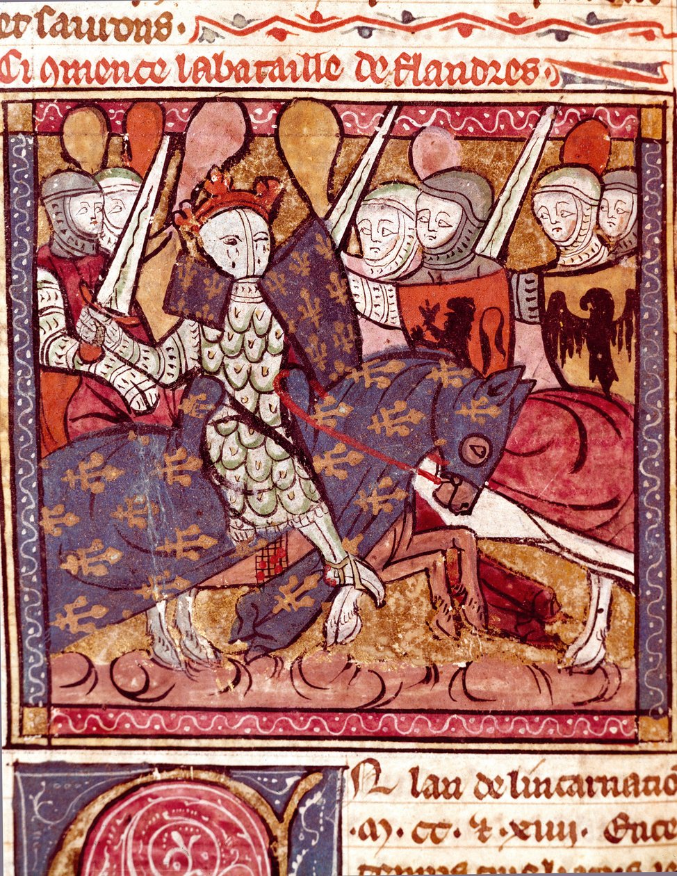 Slaget vid Flandern miniatyr från "" Grandes Chronicles de France"" 1375-1379 kommunala biblioteket, Castres av Unknown artist