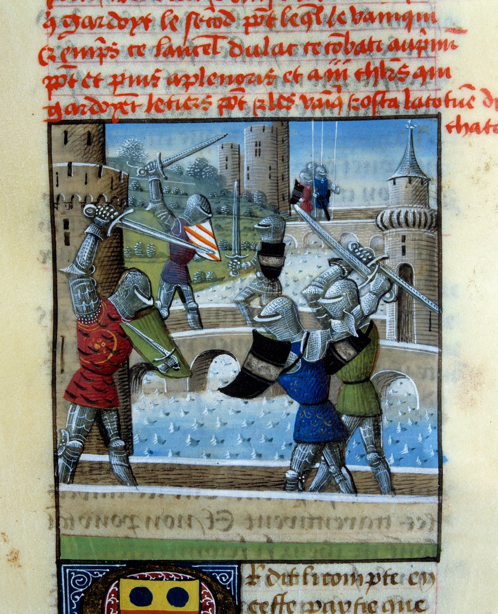 Slaget vid riddarna Palamede och Artus. Miniatyr i "" Roman Du Grail"" av Unknown artist
