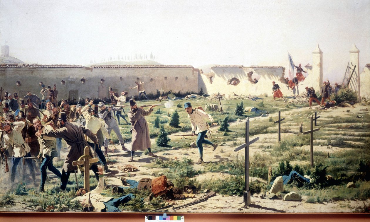 Slaget vid Solferino, Lombardiet, mot de fransk-sardiska och österrikiska arméerna den 24 juni 1859. Museo del Risorgimento. Milano av Unknown artist