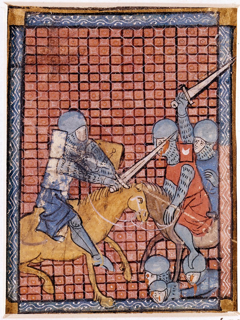 Slaget om riddare. Franskt manuskript. Början av 1300-talet. av Unknown artist