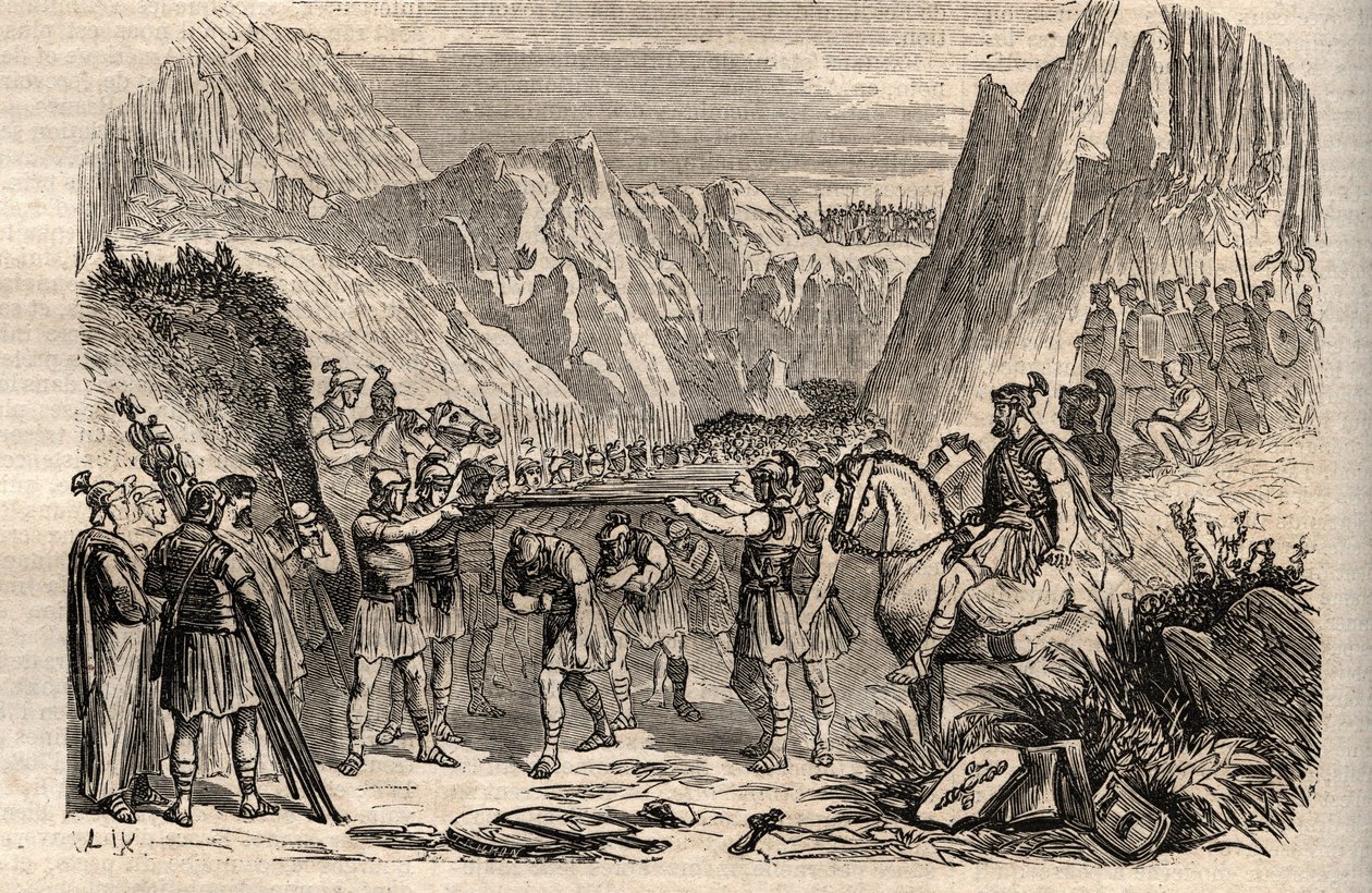 Battle of the Caudine Forks - Battle of the Caudine Forks (Furculae Caudinae) - 321 f.Kr. mellan romarna och samniterna under det andra samnitiska kriget - Andra samnitska kriget, slaget vid de caudineiska gafflarna 321 f.Kr., den romerska armen av konsule av Unknown artist
