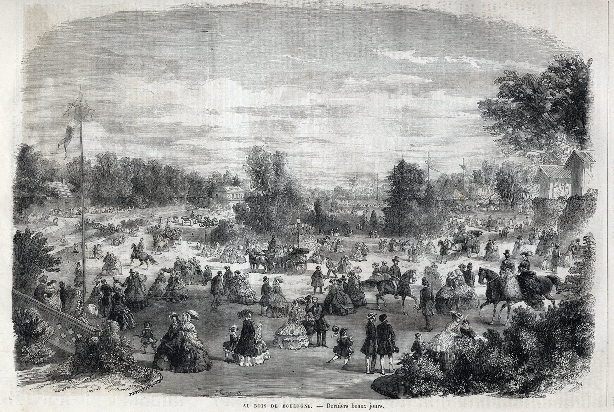 Vackra dagar på Bois de Boulogne i Paris. Gravyr i "The Illustrious Universe" av Unknown artist