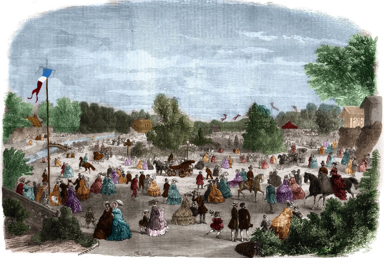 Vackra dagar på Bois de Boulogne i Paris. Gravyr i "The Illustrious Universe" av Unknown artist