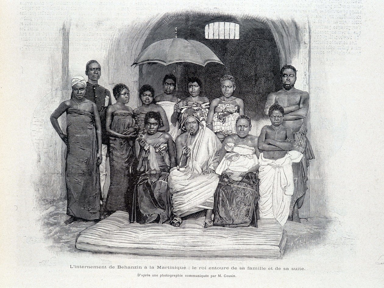 Behanzins internering på Martinique: kungen omgiven av sin familj och sin svit av Unknown artist
