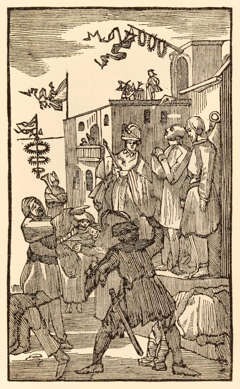 Se Vanity Fair! från The Pilgrims Progress From This World, To That What Is To Come av John Bunyan (1628-1688) Christian går in i staden Vanity Fair och ser andra pilgrimer i kedjor. av Unknown