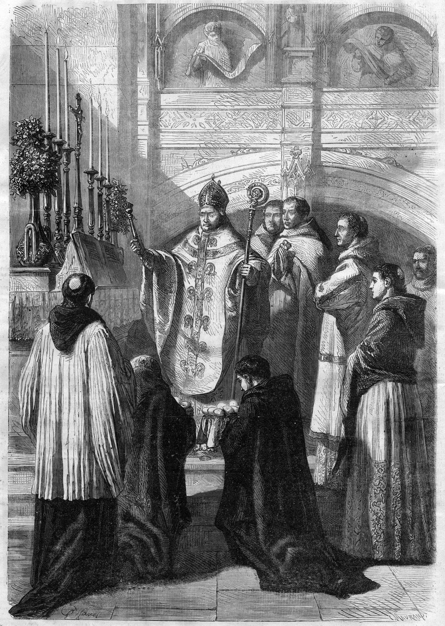 Välsignelse av ägg på påskdagen i klostret Solesmes (Sarthe) 1868 av Unknown artist