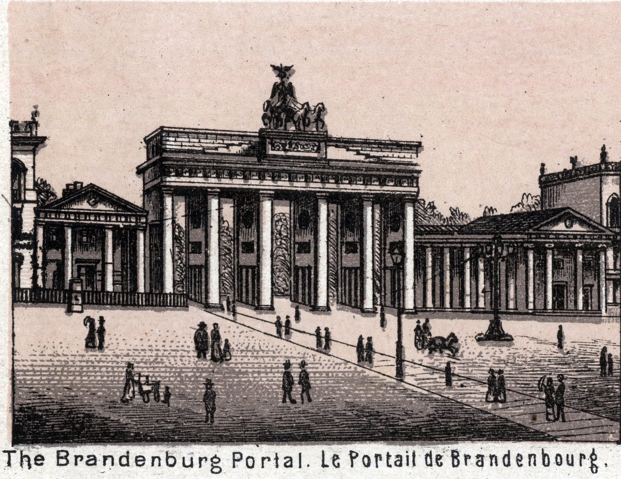 Berlin, Tyskland: utsikt över Brandenburg-portalen. i "" Världen illustrerar 168 vyer"" Odaterat (slutet av 1800-talet) av Unknown artist