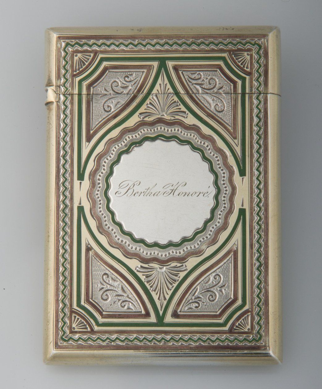 Bertha Palmers kortfodral, ca 1865, Sterling silver, emalj, Tillverkare okänd av Unknown artist