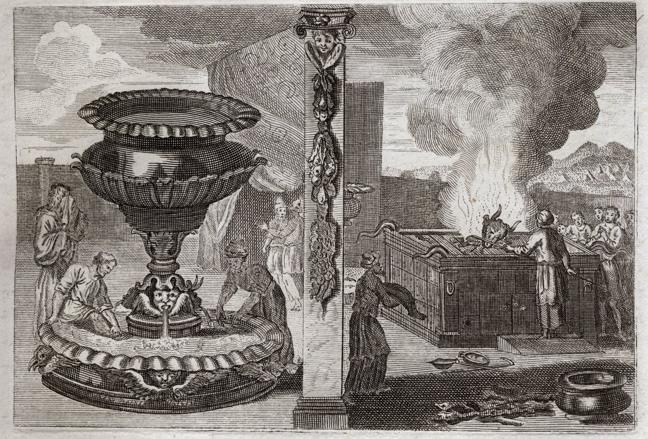 Bibeln från Royaumont, Gamla testamentet: Parfymers altare. Bilden av de två altaren, det ena av parfymerna och det ena av brännoffren. Illustration från 1811. av Unknown artist