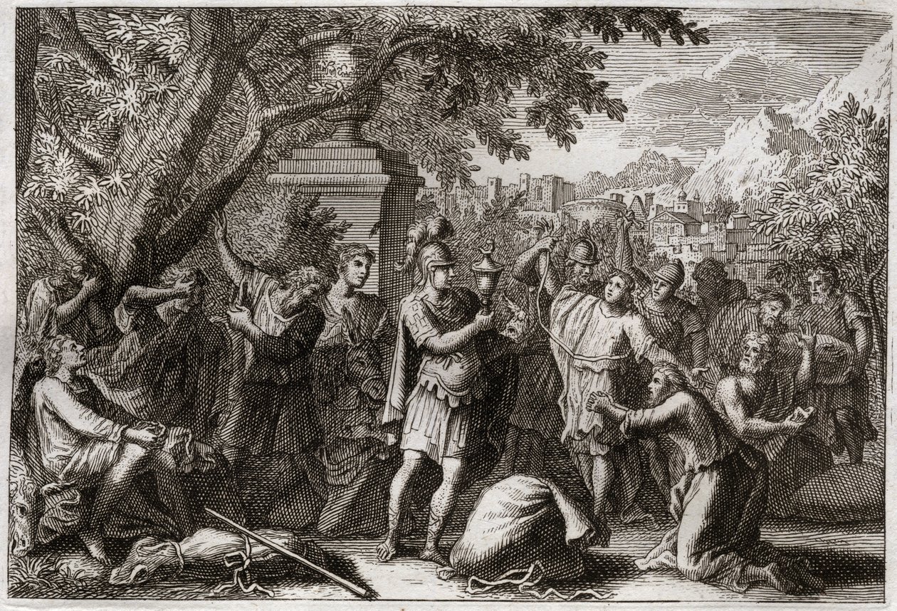 Bibeln från Royaumont, Gamla testamentet: Josephs bröder. Josef får sina bröder fängslade. Illustration från 1811. av Unknown artist