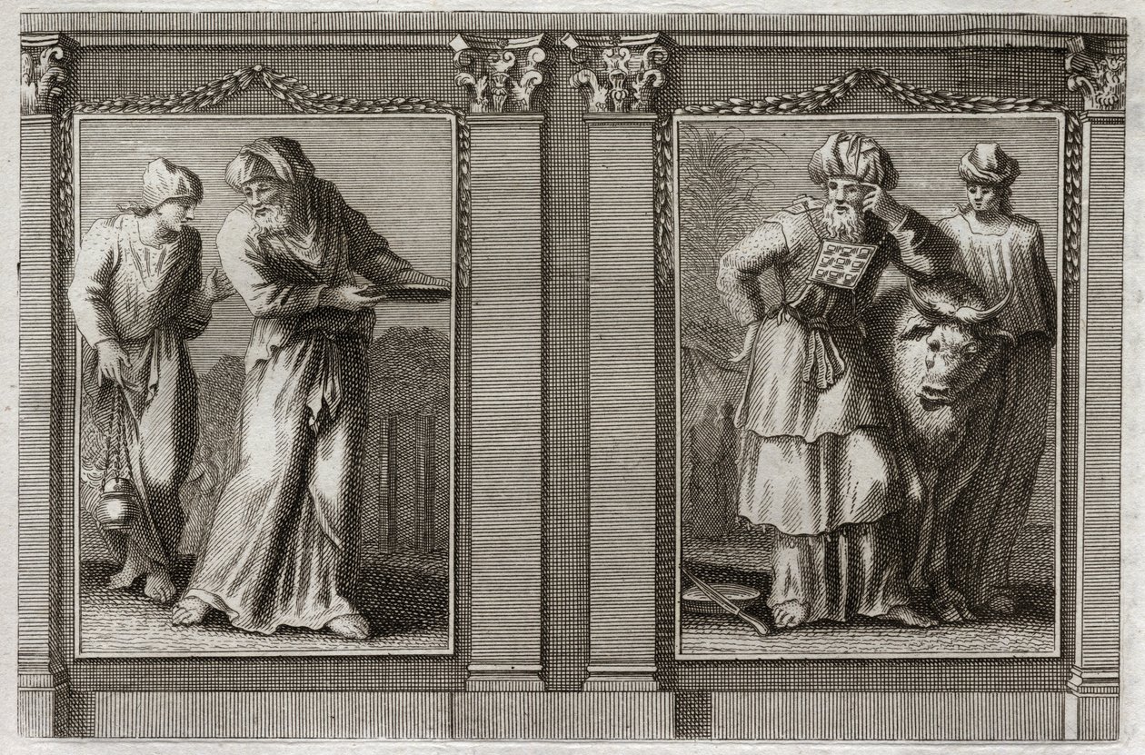 Bible of Royaumont, Gamla testamentet: Prästernas kläder. Figur av storprästens och de andra leviternas kläder. Illustration från 1811. av Unknown artist