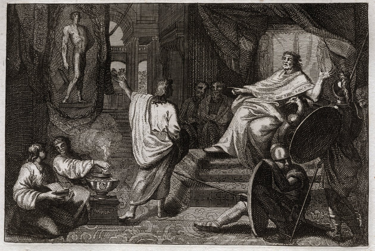 Bibeln från Royaumont, Gamla testamentet: Daniel profet. Profeten Daniel avslöjar för kung Nebukadnessar II en dröm han hade, och förklarar för honom vad han menade. Illustration från 1811. av Unknown artist