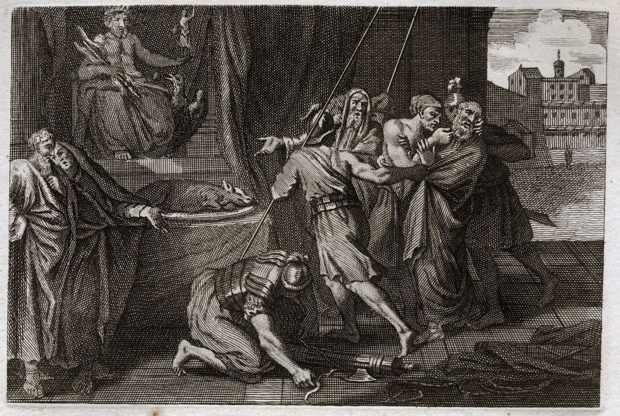 Bibeln från Royaumont, Gamla testamentet: Eleasars död. Det gamla helgonet Eleazar dödades på order av Antiochos IV Epifane (175-164 f.Kr.), eftersom han inte ville låtsas äta försvarat kött. Illustration från 1811. av Unknown artist
