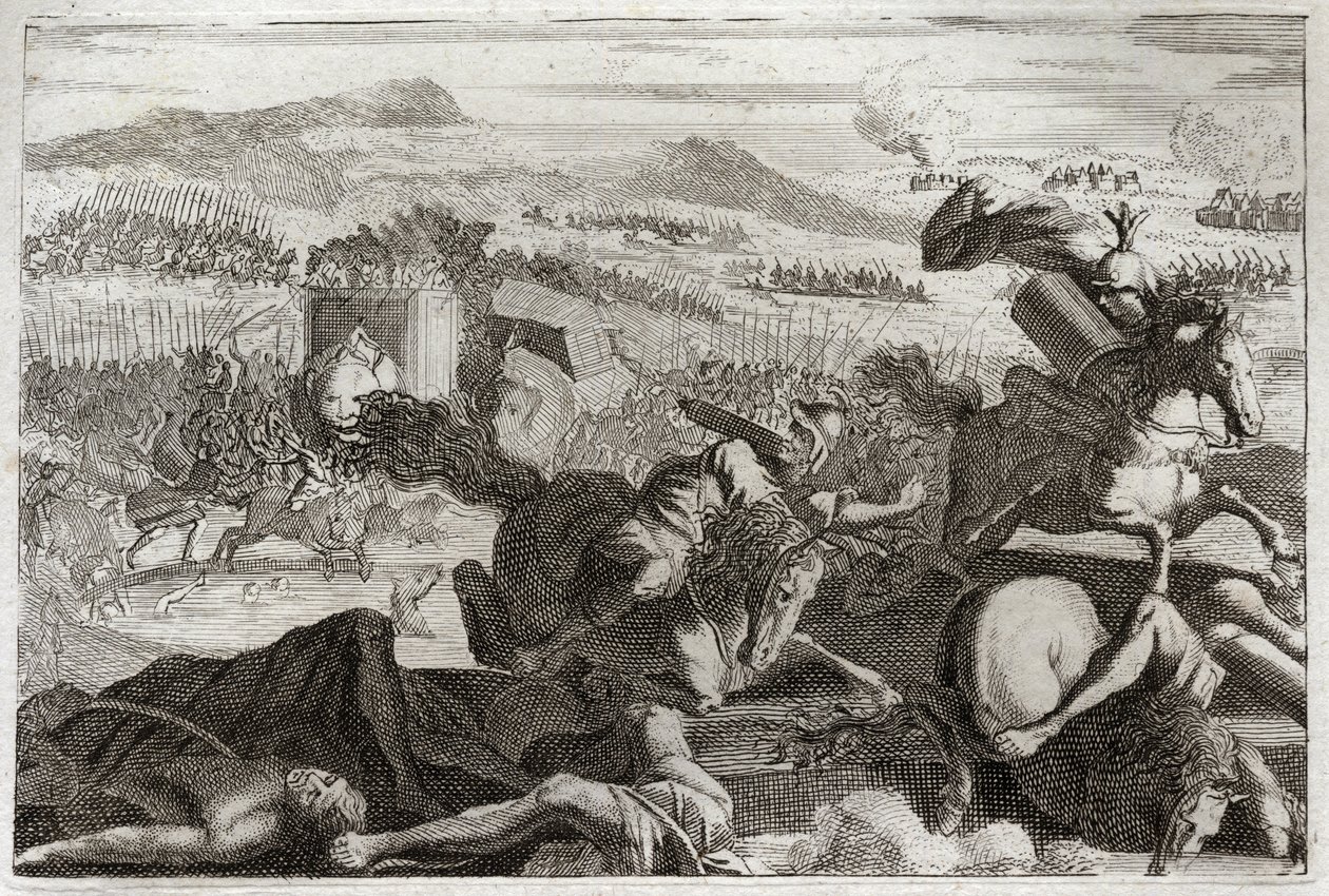 Bibeln från Royaumont, Gamla testamentet: Judas död. Demetrios I Soter och Nicanor besegrade. Judas Machabee (Maccabee, Macabee) död i strid. Illustration från 1811. av Unknown artist