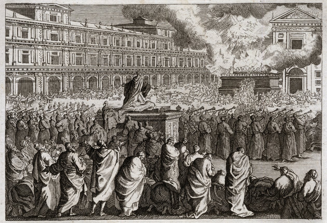 Bibeln från Royaumont, Gamla testamentet: Templets dedikation. Salomo samlar allt sitt folk för att med mer högtidligt fira invigningen av hans tempel. Illustration från 1811. av Unknown artist