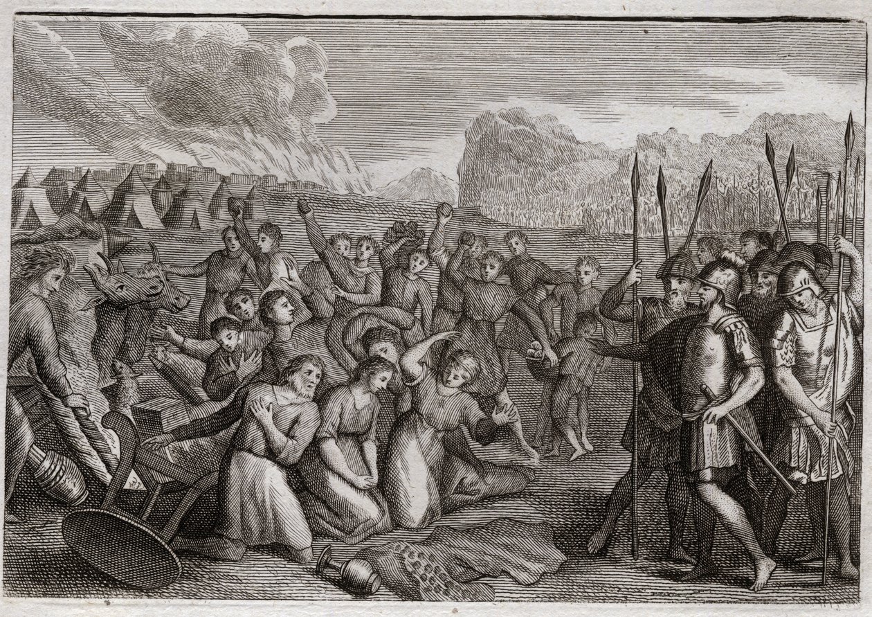 Bible of Royaumont, Gamla testamentet: Förstörelse av Hai. Josua, efter Jerikos ruin, anfaller staden Hai (Ai), där han stöts tillbaka först på grund av Akans brott (Achan, Achar, Hacan, Hacar), men efter Akans straff; han tar ci av Unknown artist