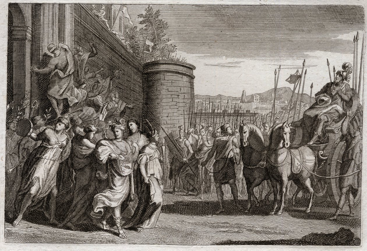Bibeln från Royaumont, Gamla testamentet: Jephte offrar sin dotter. Jefte, en av Israels domare lovade att offra till Gud den första person som skulle komma till honom efter hans seger mot ammoniterna. Det var hans dotter. Illustration från 1811. av Unknown artist