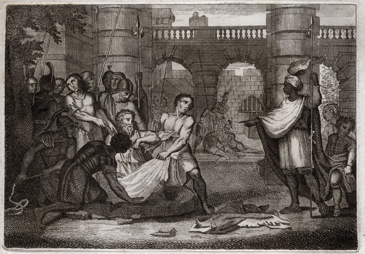 Bibeln från Royaumont, Gamla testamentet: Jeremia profet. Den helige profeten och gropen. Illustration från 1811. av Unknown artist