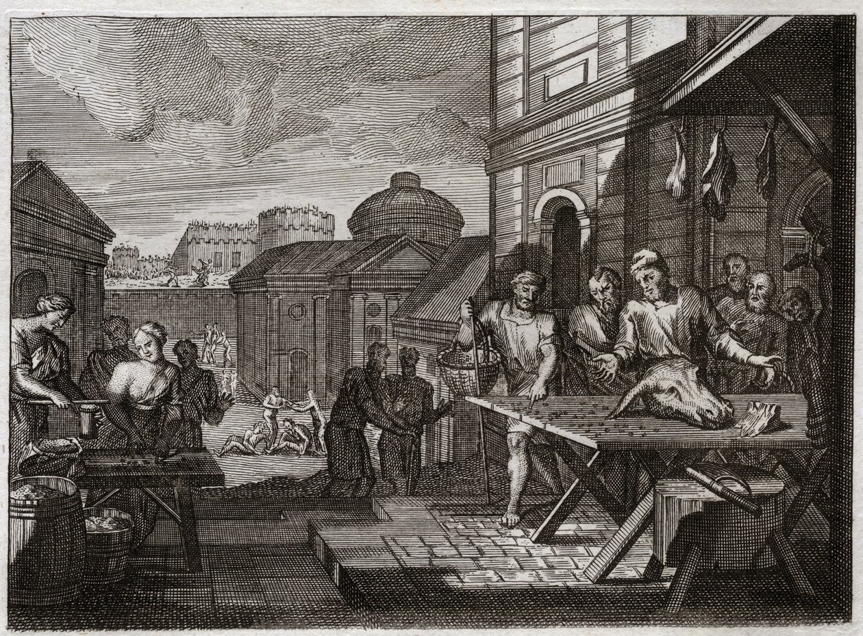 Bibeln från Royaumont, Gamla testamentet: Belägringen av Samaria. Kungen av Syrien belägrade staden Samaria och reducerade den till en fruktansvärd hungersnöd. Illustration från 1811. av Unknown artist