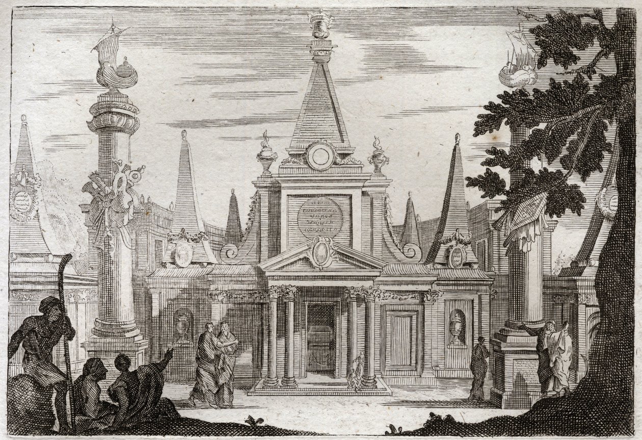 Bible of Royaumont, Gamla testamentet: Simon Pontiff. Simon Machabee (Maccabee, Macabee) efterträder sin bror Jonathas (Jonathan), reste en magnifik grav för sin far och hans bröder och dödades i förräderi. Illustration från 1811. av Unknown artist