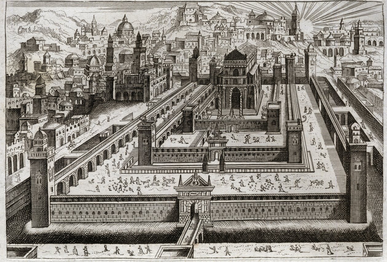 Bibeln från Royaumont, Gamla testamentet: Salomos tempel. Salomo byggde templet i Jerusalem. Illustration från 1811. av Unknown artist