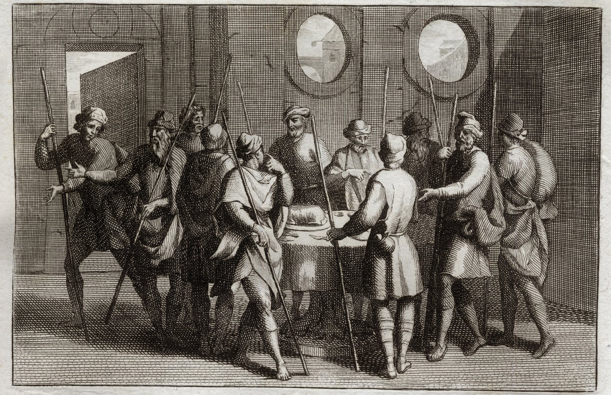 Bibeln från Royaumont, Gamla testamentet: Påsklammet. Gud befallde judarna att äta påsklammet och för den tionde plågan dödade alla förstfödda. Illustration från 1811. av Unknown artist