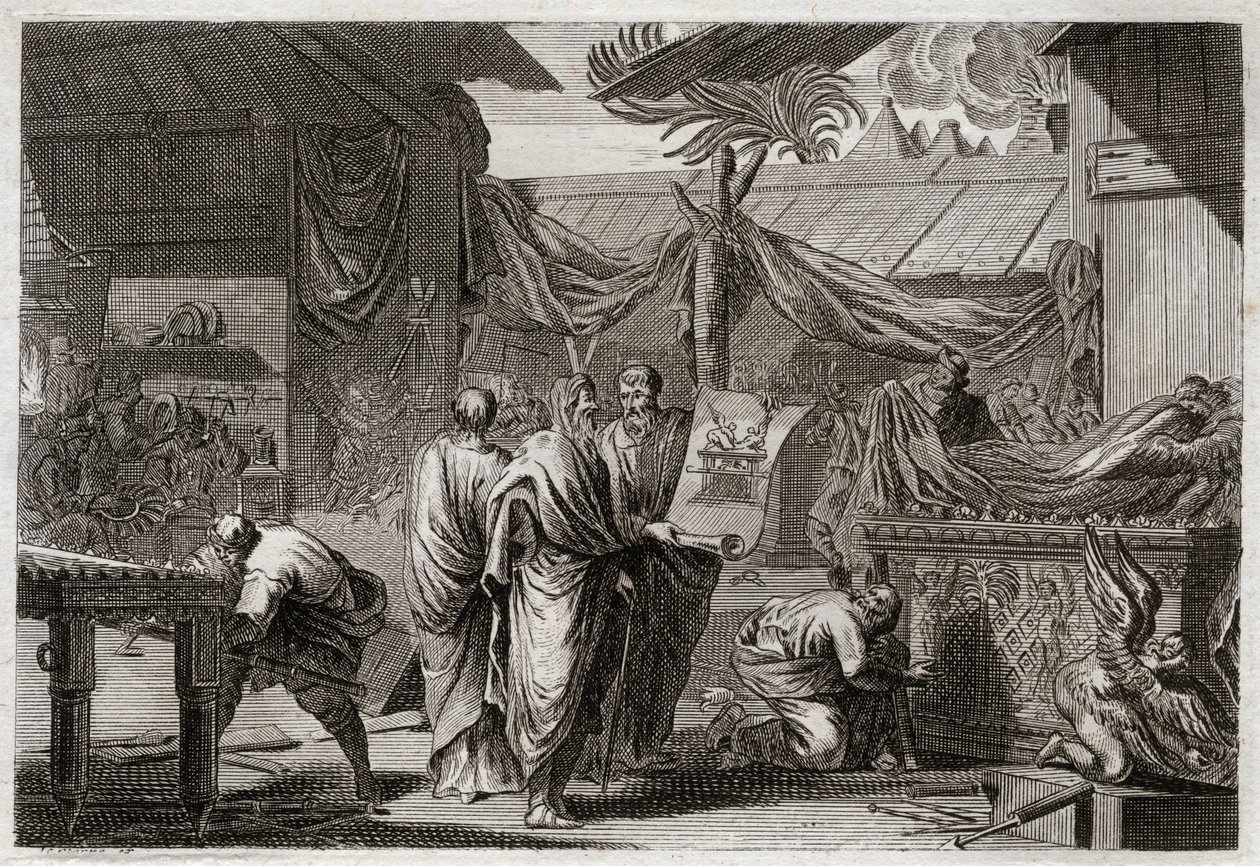 Bibeln från Royaumont, Gamla testamentet: Tabernaklet. Mose gör tabernaklet uppsatt enligt den ordning som han hade fått av Gud. Illustration från 1811. av Unknown artist