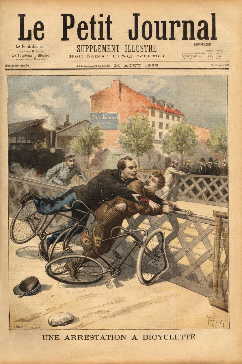 Cykelstopp nära Champigny. Gravyr i "" Le petit journal"" 1896-08-30. Selvas samling. av Unknown artist