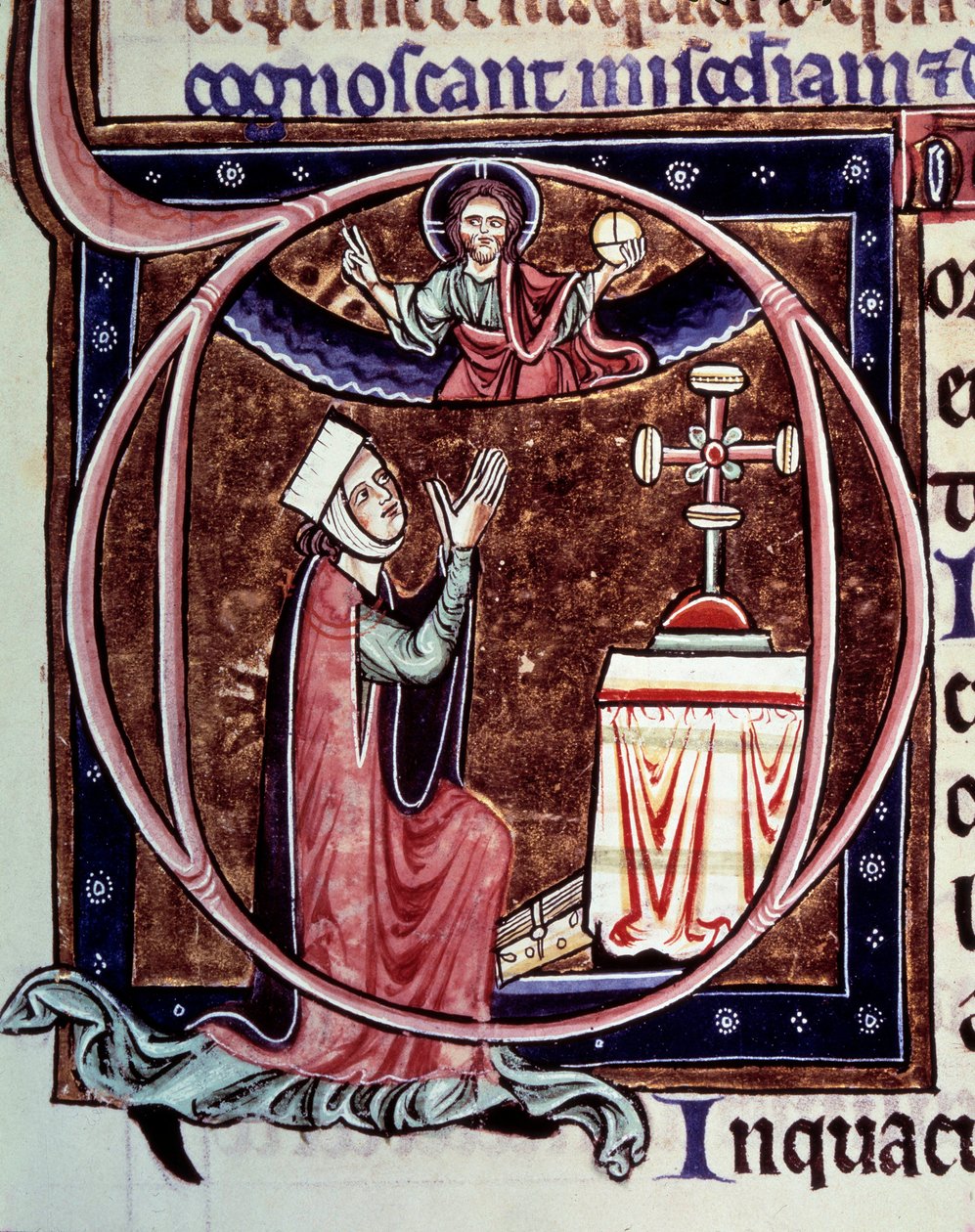 Blanche de Castille drottning av Frankrike (1188-1252) i bön Miniatyr från ett manuskript "Life and miracles of Saint Louis" av William of Saint Pathus av Unknown artist