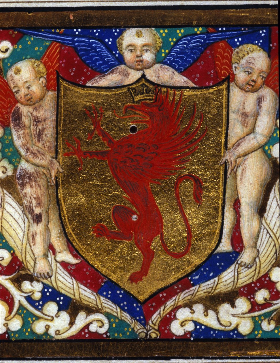 Blazon dekorerar en griffonkrona på guldbakgrund. Detalj av en miniatyr. av Unknown artist