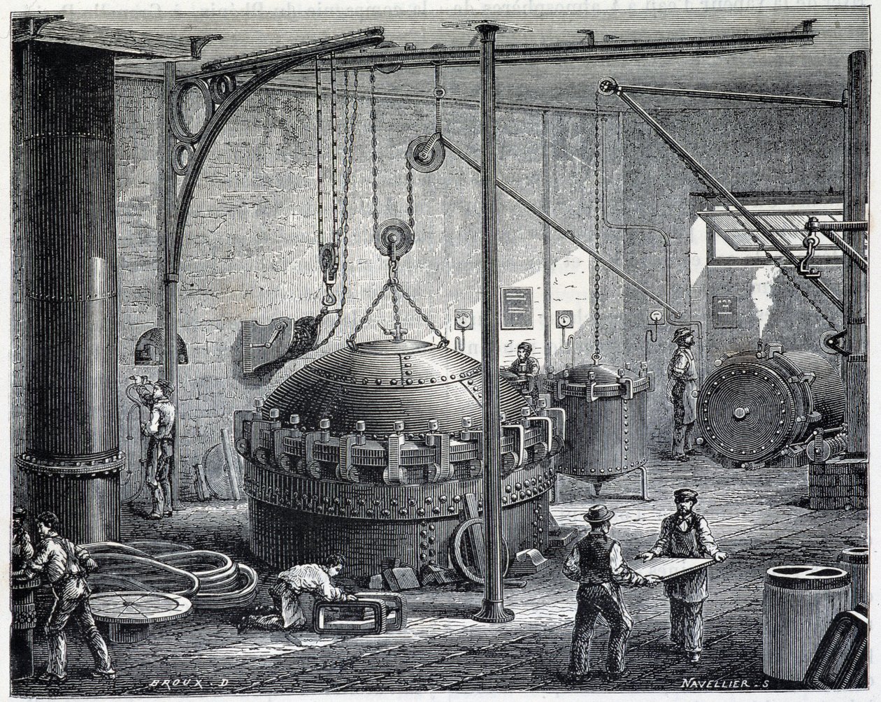 Pannor för vulkanisering av gummi med våt ånga - i "" The wonders of industry"" av Louis Figuier av Unknown artist