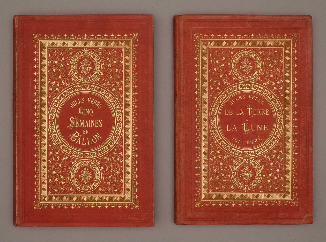 Bokomslag "Fem veckor i ballong" och "Från jorden till månen" av Jules Verne av Unknown artist