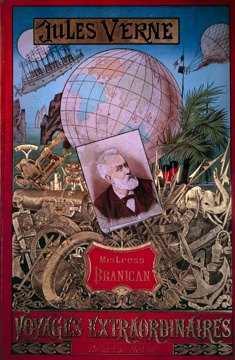 Bokomslag "" Mistress Branican"" av Jules Verne (1828-1905) i samlingen "" Voyages extraordinaire""" 1800-talets Paris, B.N. av Unknown artist
