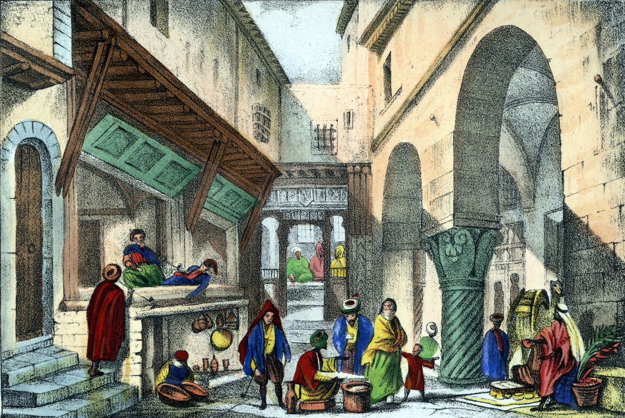 Butiker på en gata i Alger. i "Ancient and modern Algeria"" av Léon Galibert. Italiensk upplaga i 1846 färg. av Unknown artist